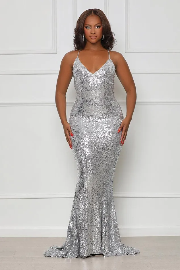 Lilly039s Kloset Dresses Women Glimmer Nights Sequin Gown Silver