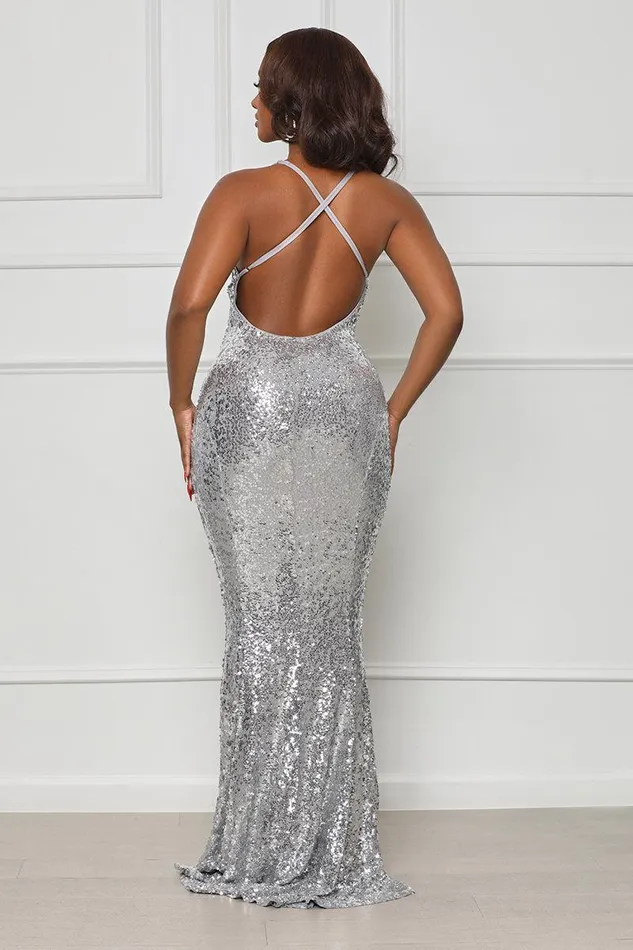 Lilly039s Kloset Dresses Women Glimmer Nights Sequin Gown Silver