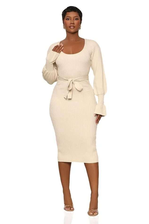 Lilly039s Kloset Dresses Women Scoop Me Away Sweater Dress Cream FINAL SALE