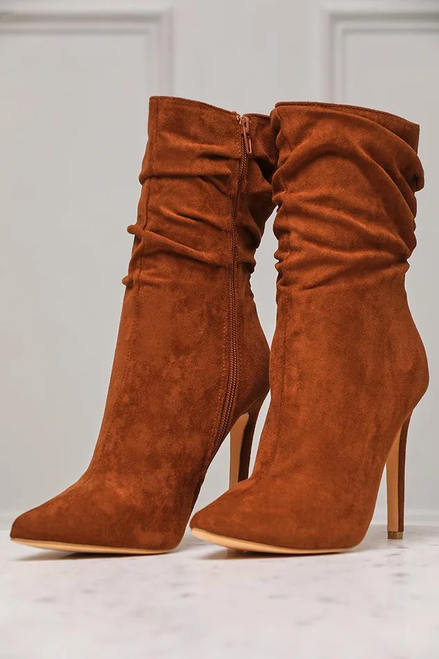 Lilly039s Kloset Heels Women Liana Suede Bootie Chestnut FINAL SALE