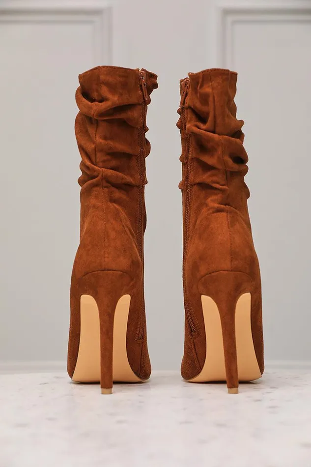 Lilly039s Kloset Heels Women Liana Suede Bootie Chestnut FINAL SALE