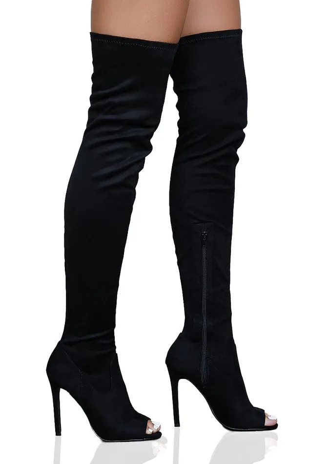 Lilly039s Kloset Heels Women Lori Thigh High Peep Toe Boot Olive FINAL SALE