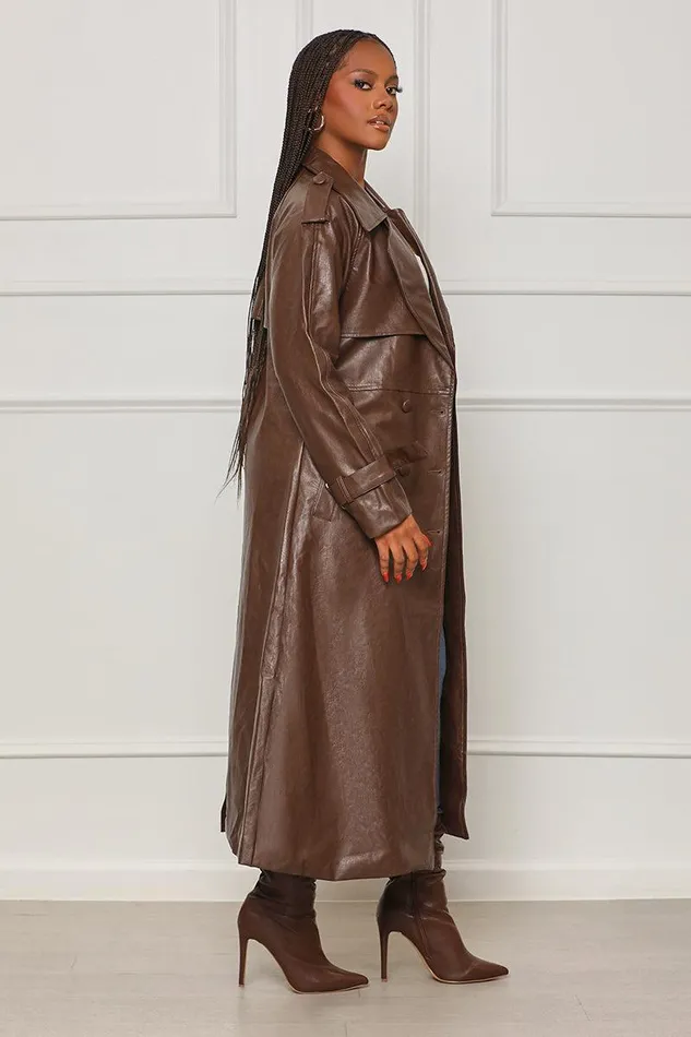 Lilly039s Kloset Jackets and Coats Women Blocked Hearts Faux Leather Trench Coat Brown FINAL SALE