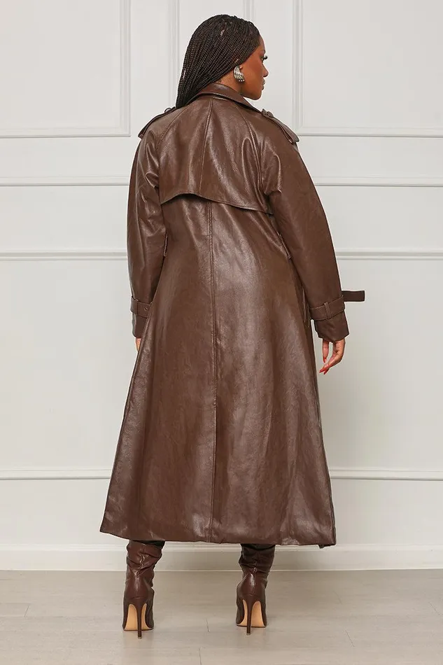 Lilly039s Kloset Jackets and Coats Women Blocked Hearts Faux Leather Trench Coat Brown FINAL SALE