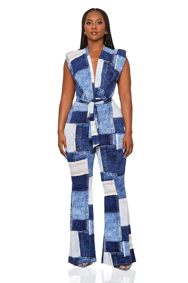 Lilly039s Kloset Jumpsuits and Rompers Women Bell Of Denim Patchwork Denim JumpsuitFINAL SALE