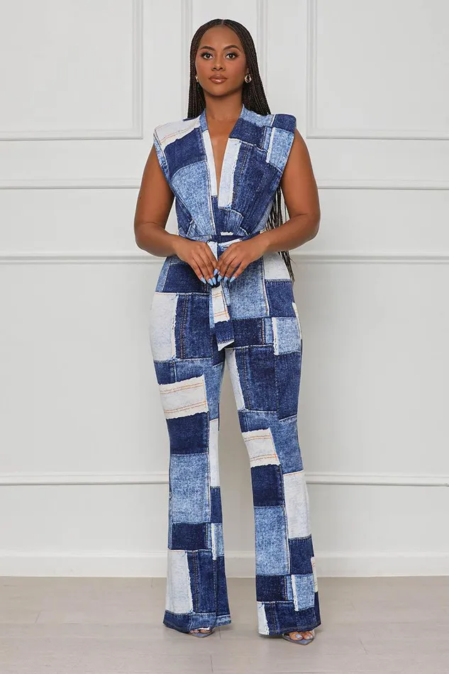 Lilly039s Kloset Jumpsuits and Rompers Women Bell Of Denim Patchwork Denim JumpsuitFINAL SALE