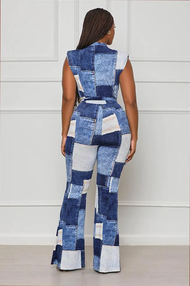 Lilly039s Kloset Jumpsuits and Rompers Women Bell Of Denim Patchwork Denim JumpsuitFINAL SALE