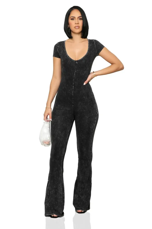 Lilly039s Kloset Jumpsuits and Rompers Women VNeck Jumpsuit Black Acid Wash