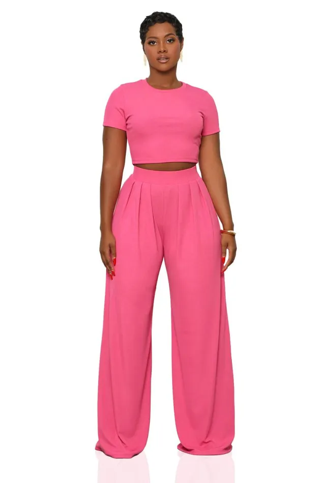 Lilly039s Kloset Sets Women Modern Muse Wide Leg Pants Set Pink