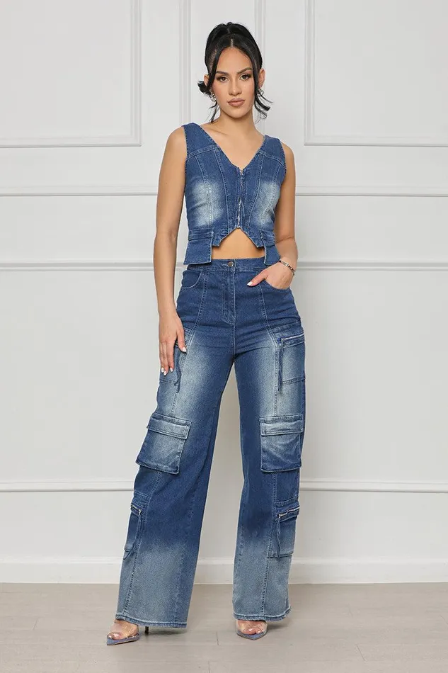 Lilly039s Kloset Sets Women Urban Blues Cargo Pants Set FINAL SALE