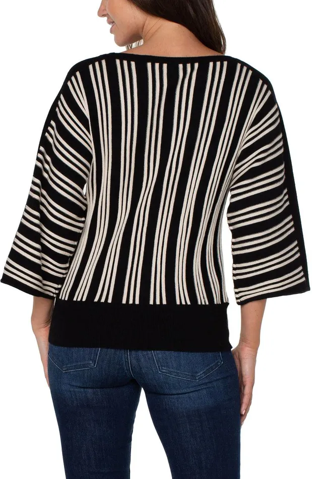 Liverpool Los Angeles 34 DOLMAN SLEEVE SWEATER Black Ecru Stripe Women SWEATERS
