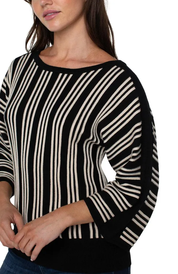 Liverpool Los Angeles 34 DOLMAN SLEEVE SWEATER Black Ecru Stripe Women SWEATERS