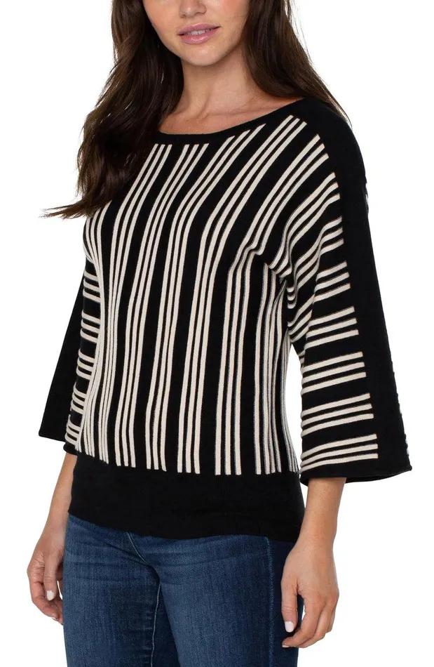 Liverpool Los Angeles 34 DOLMAN SLEEVE SWEATER Black Ecru Stripe Women SWEATERS