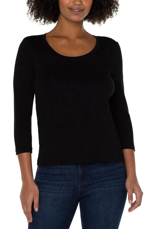 Liverpool Los Angeles 34 SLEEVE SCOOP NECK KNIT TEE Black Women TSHIRTS