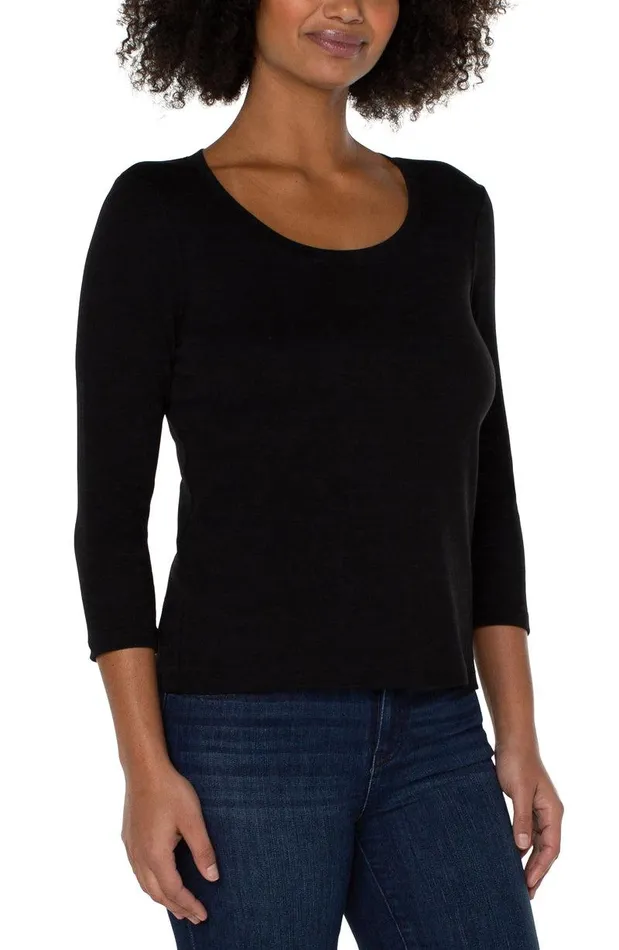 Liverpool Los Angeles 34 SLEEVE SCOOP NECK KNIT TEE Black Women TSHIRTS