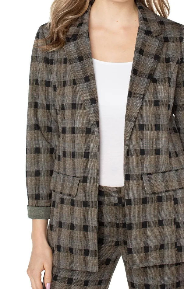 Liverpool Los Angeles BOYFRIEND BLAZER WITH PRINCESS DART PATTERN KNIT Black Granola Linear Plaid Women BLAZERS