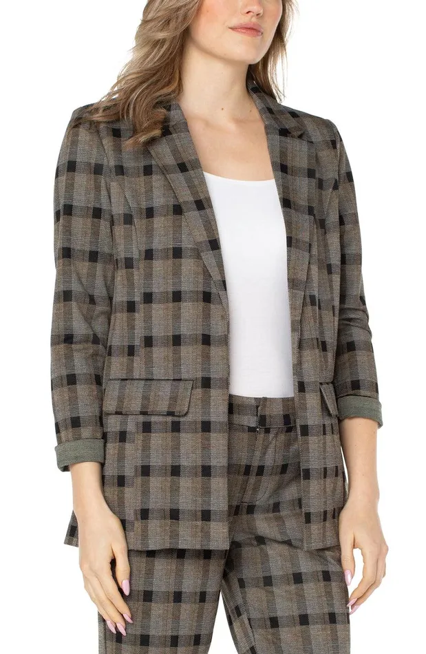 Liverpool Los Angeles BOYFRIEND BLAZER WITH PRINCESS DART PATTERN KNIT Black Granola Linear Plaid Women BLAZERS