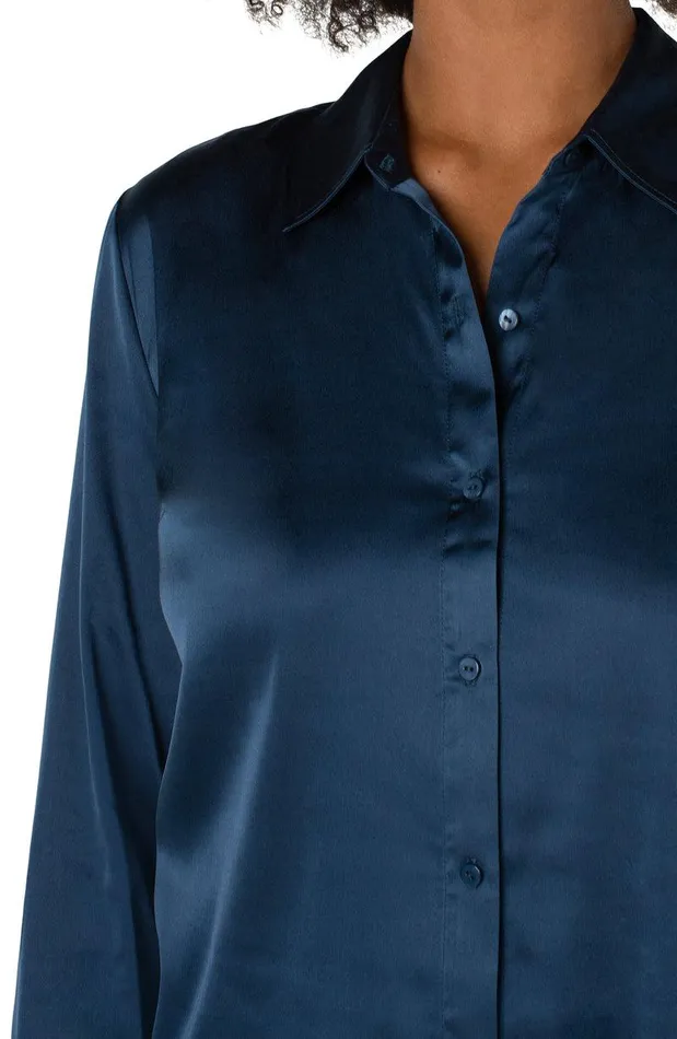 Liverpool Los Angeles BUTTON UP WOVEN BLOUSE Shibori Blue Women WOVEN TOPS