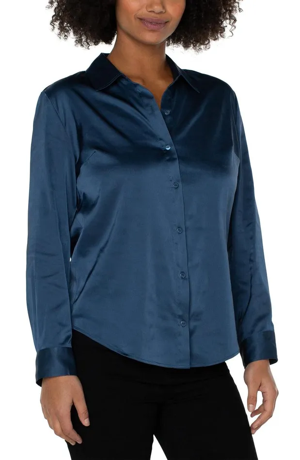 Liverpool Los Angeles BUTTON UP WOVEN BLOUSE Shibori Blue Women WOVEN TOPS