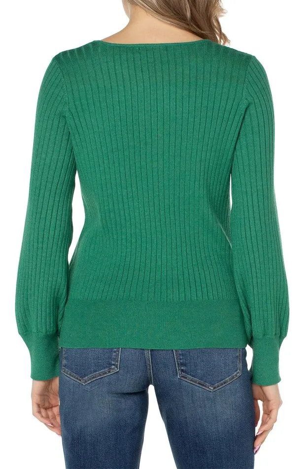 Liverpool Los Angeles CREW NECK SWEATER WITH TRANSFER RIB DETAIL Emerald Heather Women SWEATERS