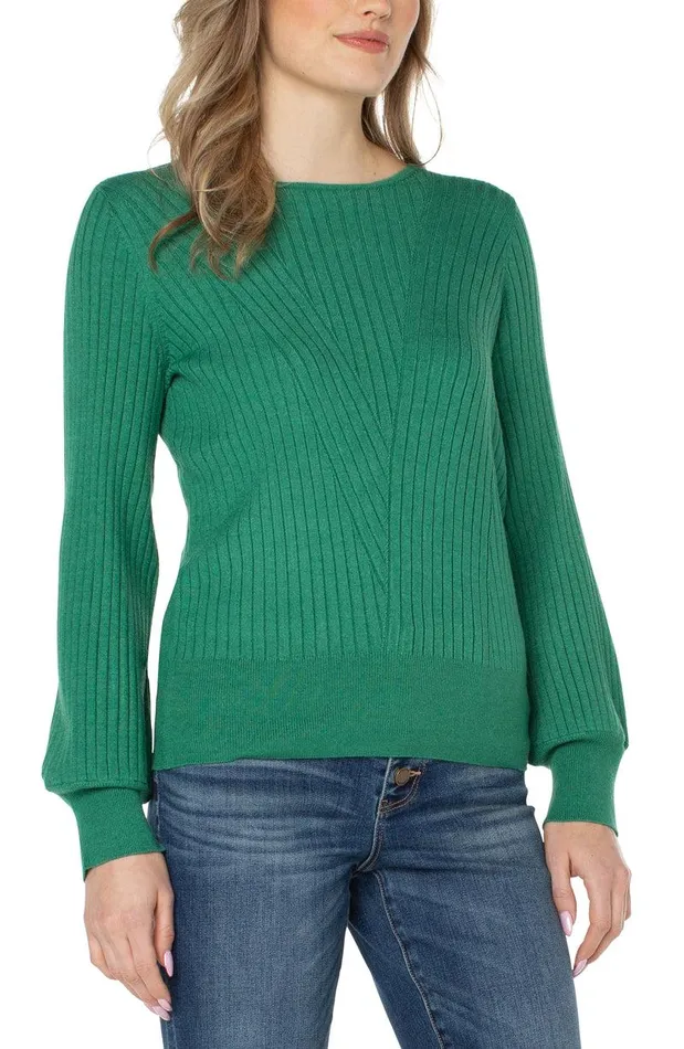 Liverpool Los Angeles CREW NECK SWEATER WITH TRANSFER RIB DETAIL Emerald Heather Women SWEATERS
