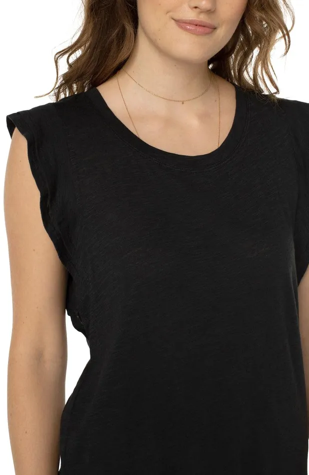 Liverpool Los Angeles DOUBLE FLUTTER SLEEVE KNIT TOP Black Women TSHIRTS