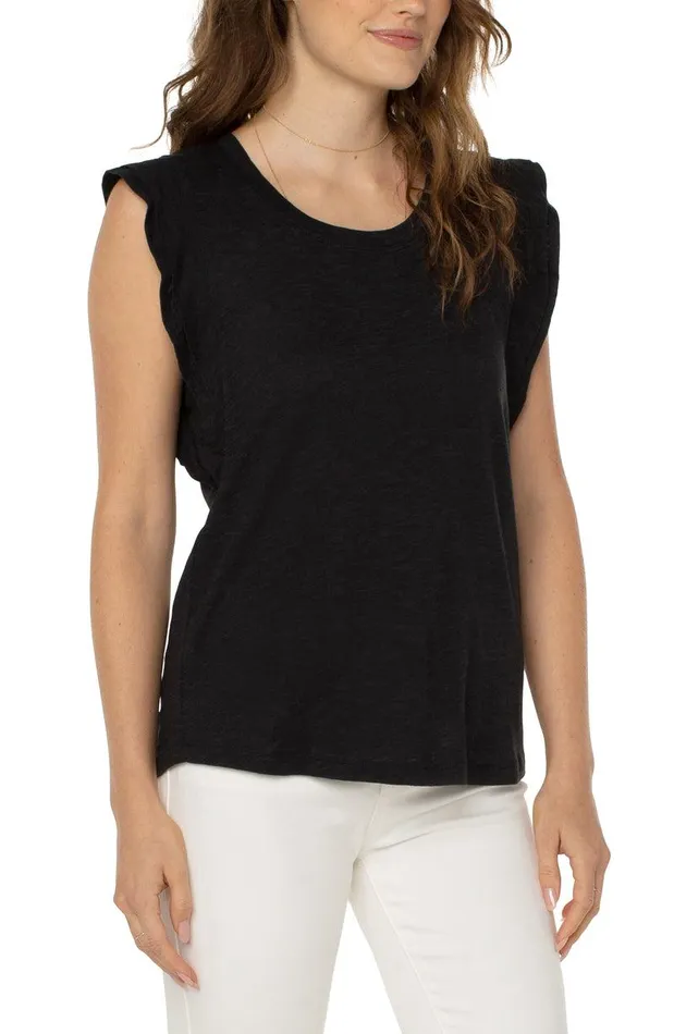 Liverpool Los Angeles DOUBLE FLUTTER SLEEVE KNIT TOP Black Women TSHIRTS