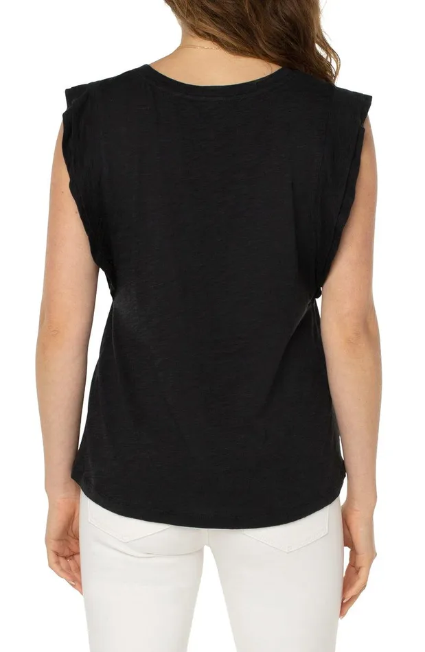 Liverpool Los Angeles DOUBLE FLUTTER SLEEVE KNIT TOP Black Women TSHIRTS