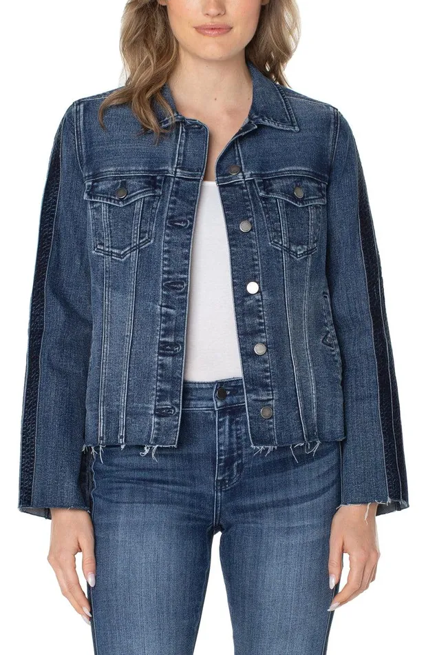Liverpool Los Angeles FRAYED JEAN JACKET WITH VELVET TRIM Gilmore Women JEAN JACKETS