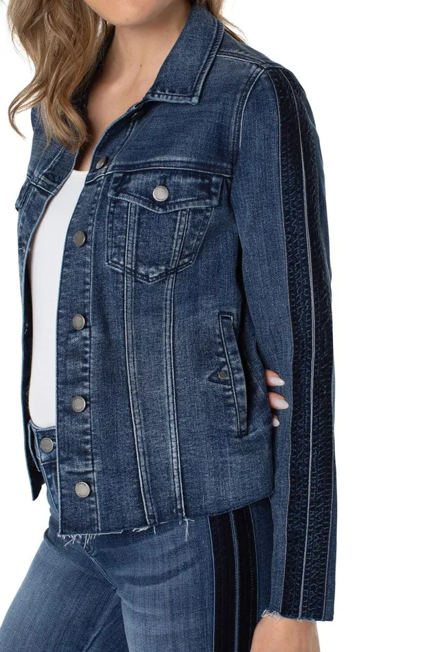 Liverpool Los Angeles FRAYED JEAN JACKET WITH VELVET TRIM Gilmore Women JEAN JACKETS