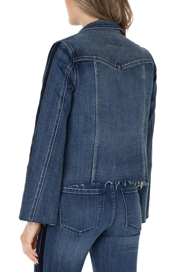Liverpool Los Angeles FRAYED JEAN JACKET WITH VELVET TRIM Gilmore Women JEAN JACKETS