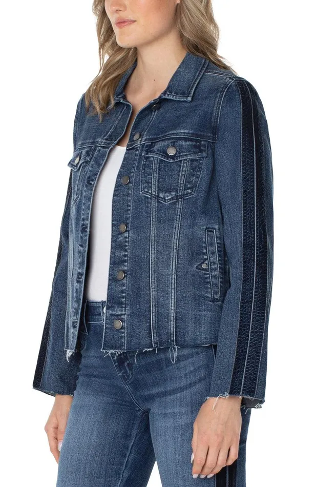 Liverpool Los Angeles FRAYED JEAN JACKET WITH VELVET TRIM Gilmore Women JEAN JACKETS