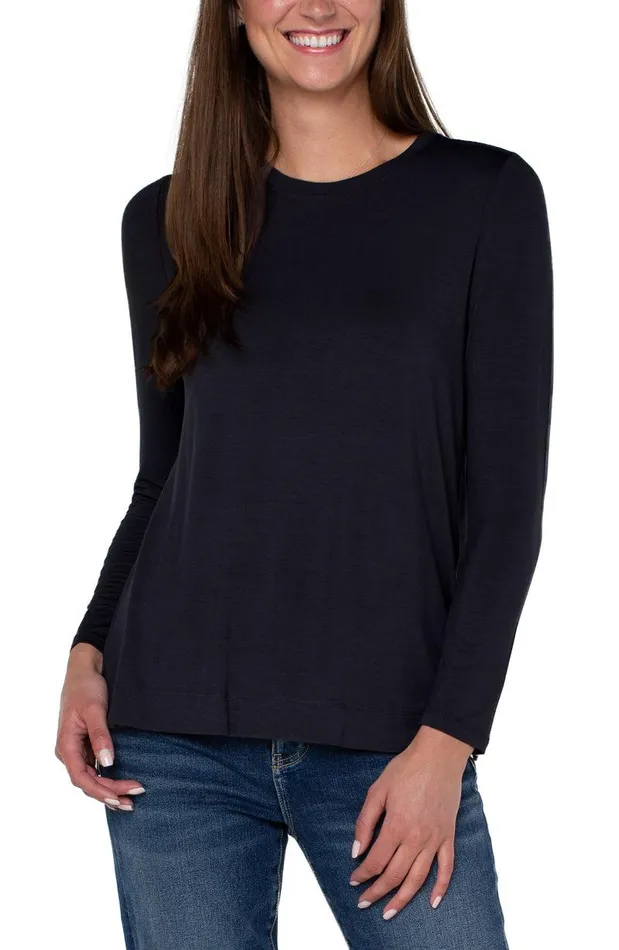 Liverpool Los Angeles LONG SLEEVE SCOOP NECK TEE Black Women TSHIRTS