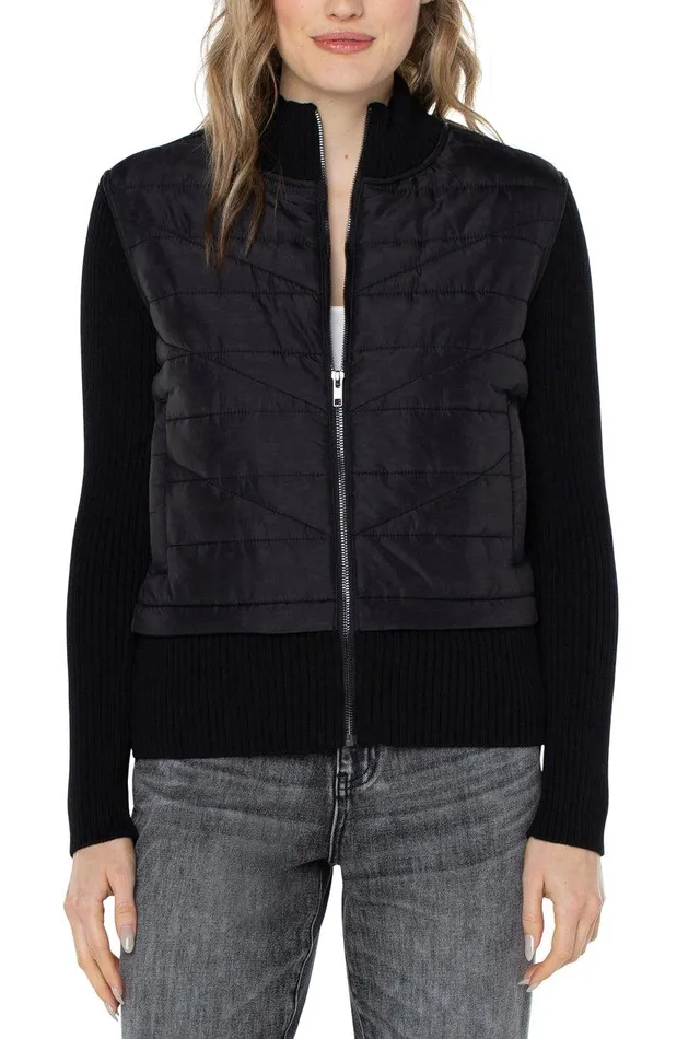 Liverpool Los Angeles QUILTED FULL ZIP SWEATER Black Women SWEATERS