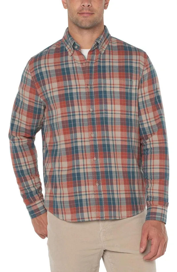 Liverpool Los Angeles WOVEN BUTTON UP SHIRT Oat Teal Multi Men BUTTON DOWNS