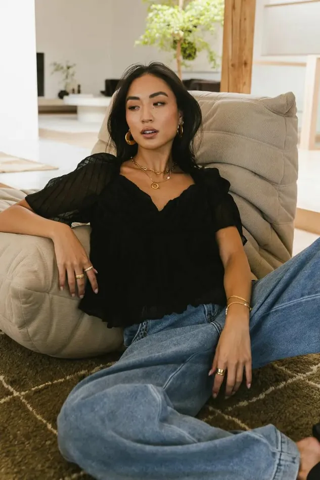 Lois Textured Top In Black 8211 FINAL SALE Black Women Bohme Tops