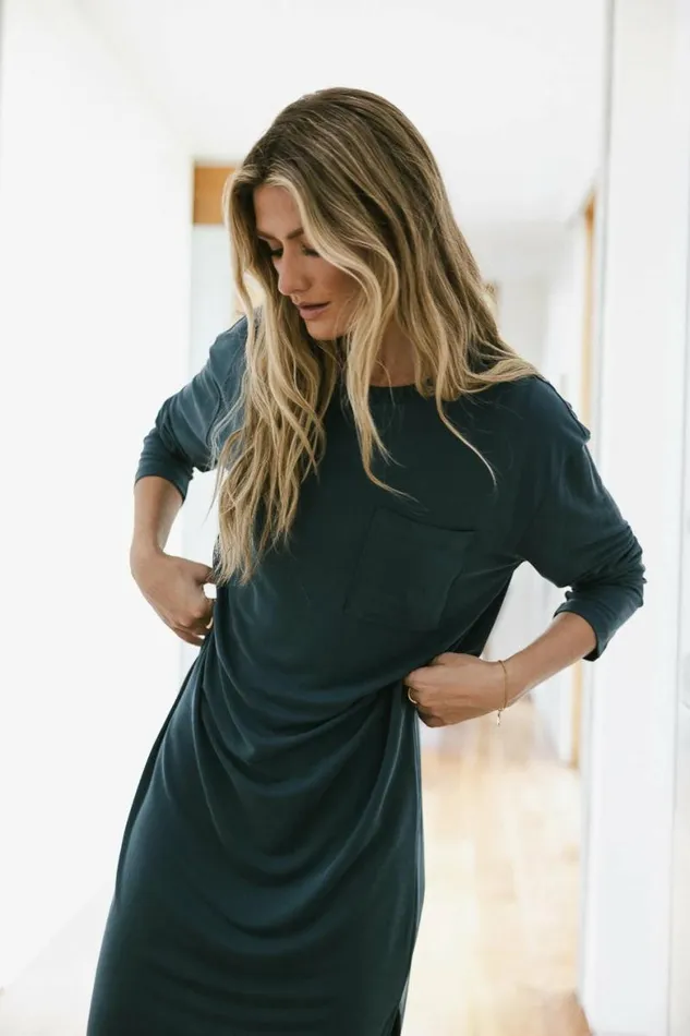 Long Sleeve TShirt Dress In Blue Blue Women Bohme Dresses
