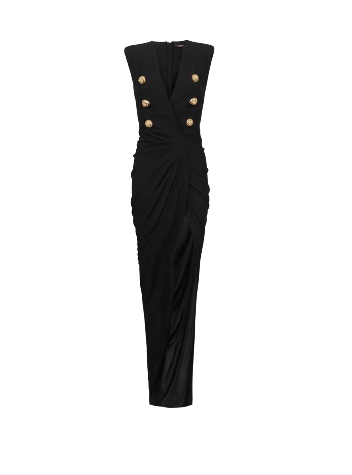 Long Tailored Crepe Dress Black Women Balmain Dresses