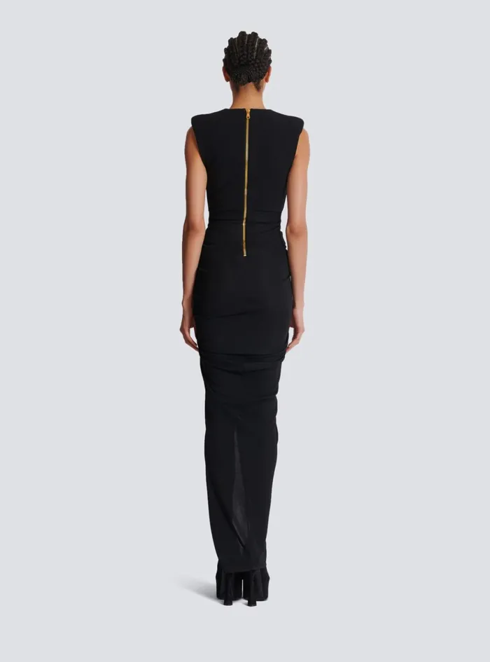 Long Tailored Crepe Dress Black Women Balmain Dresses