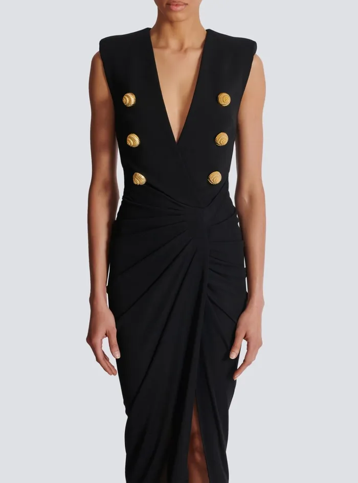Long Tailored Crepe Dress Black Women Balmain Dresses