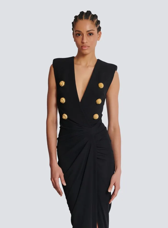 Long Tailored Crepe Dress Black Women Balmain Dresses