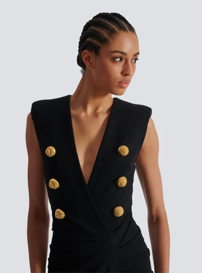 Long Tailored Crepe Dress Black Women Balmain Dresses
