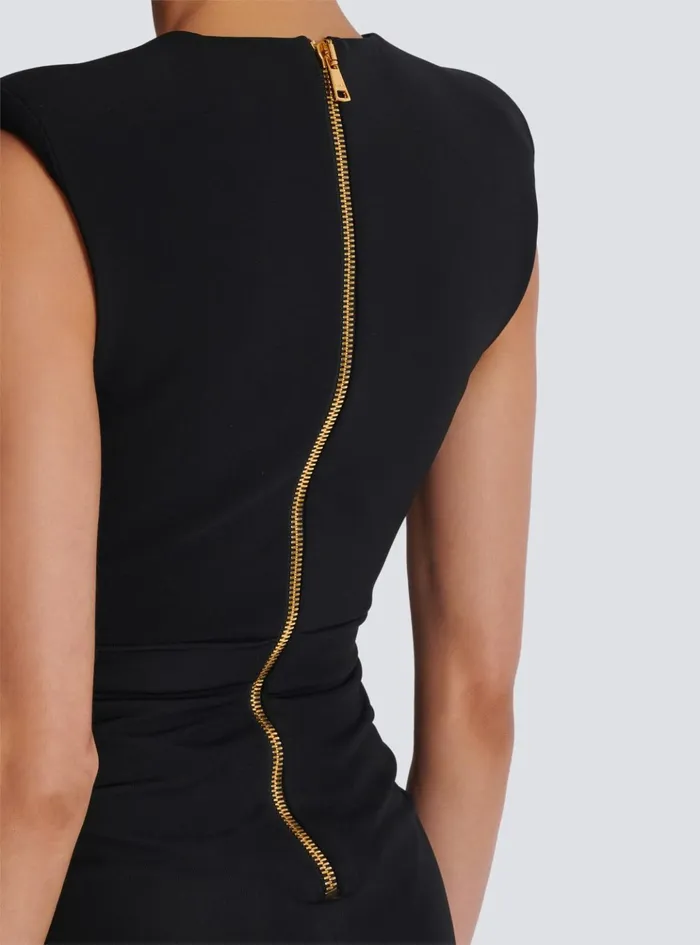 Long Tailored Crepe Dress Black Women Balmain Dresses