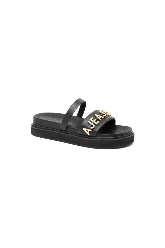 Lucia Logo Platform Slide Black Women Aje Shoes