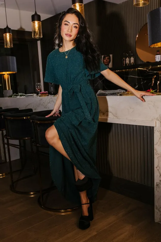Lyanna Sparkle Maxi Dress In Teal Teal Women Bohme Dresses