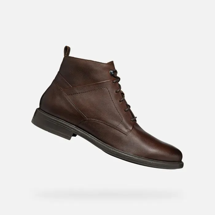 Man Geox Ankle Boots TERENCE MAN Coffee Ankle Boots With Laces Coffee