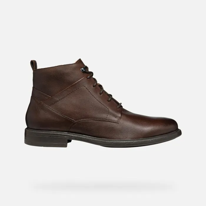 Man Geox Ankle Boots TERENCE MAN Coffee Ankle Boots With Laces Coffee