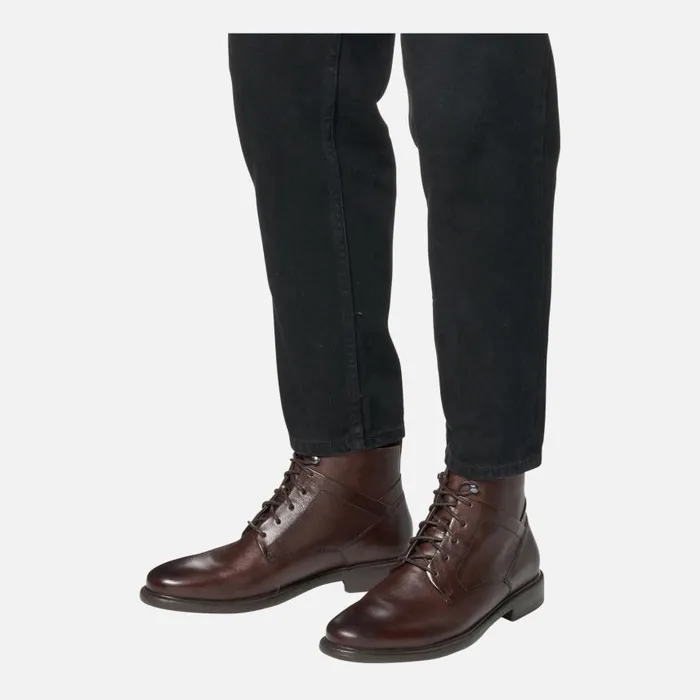 Man Geox Ankle Boots TERENCE MAN Coffee Ankle Boots With Laces Coffee