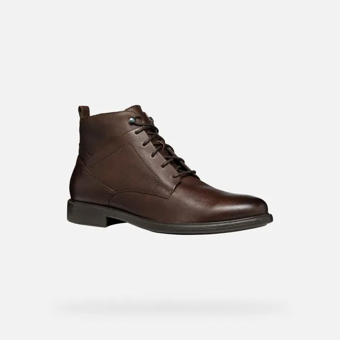 Man Geox Ankle Boots TERENCE MAN Coffee Ankle Boots With Laces Coffee