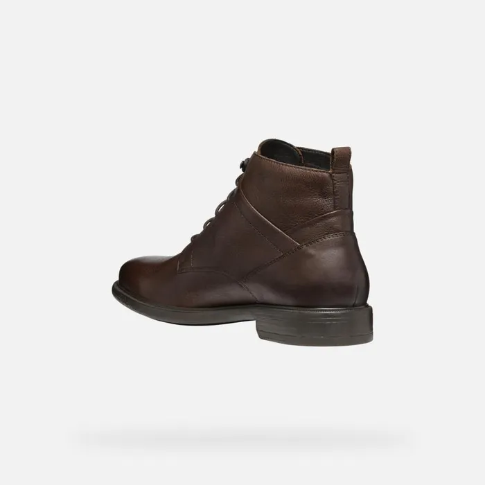 Man Geox Ankle Boots TERENCE MAN Coffee Ankle Boots With Laces Coffee